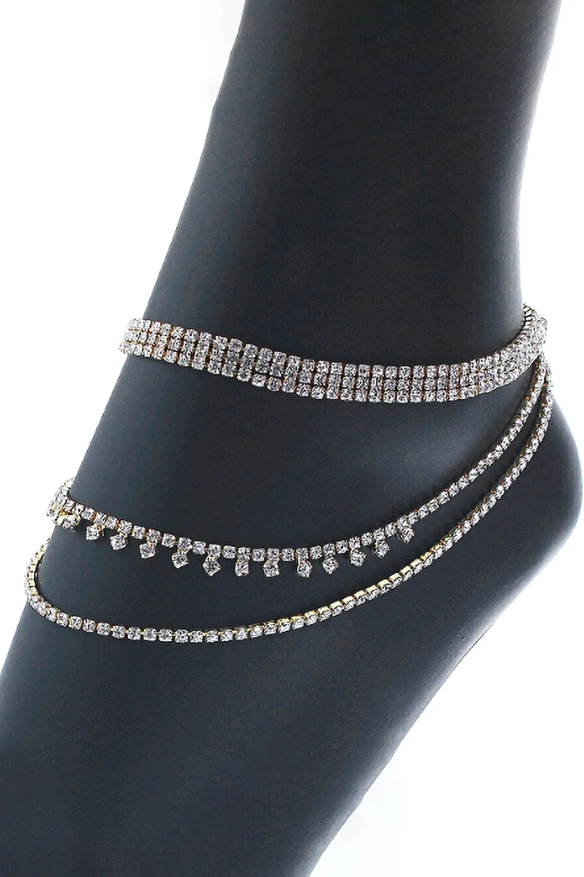 RHINESTONE DOT DESIGN 3 LAYER ANKLET