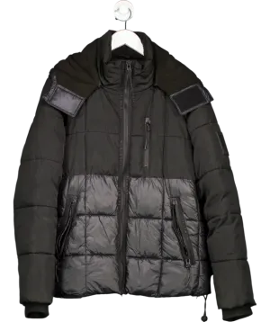 River Island Black Puffer Jacket With Fleece Lined Hood UK M