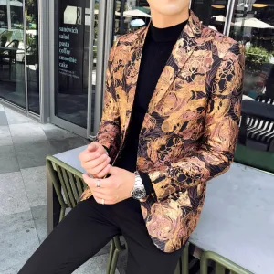 Rose Gold Jacquard Stage Costume Style Men Blazer