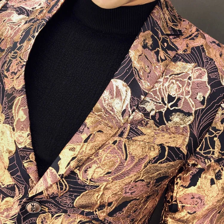 Rose Gold Jacquard Stage Costume Style Men Blazer