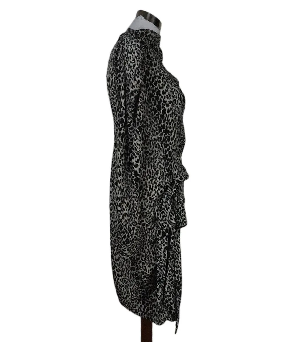Saint Laurent Black & Grey Print Silk Dress sz 6