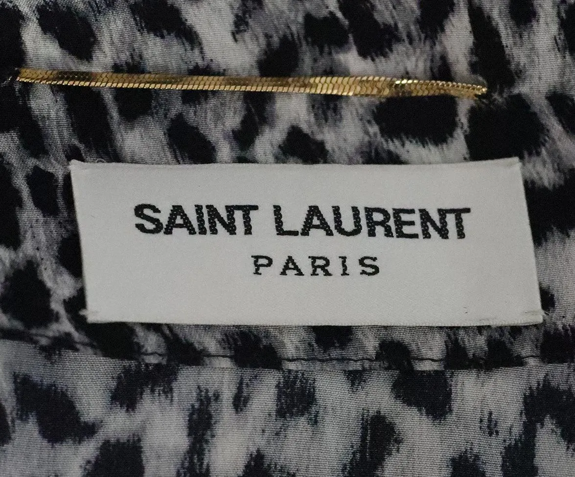 Saint Laurent Black & Grey Print Silk Dress sz 6