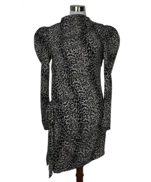 Saint Laurent Black & Grey Print Silk Dress sz 6