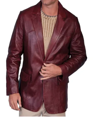 Scully Men's Burgundy Leather Blazer Sport Coat 501 179