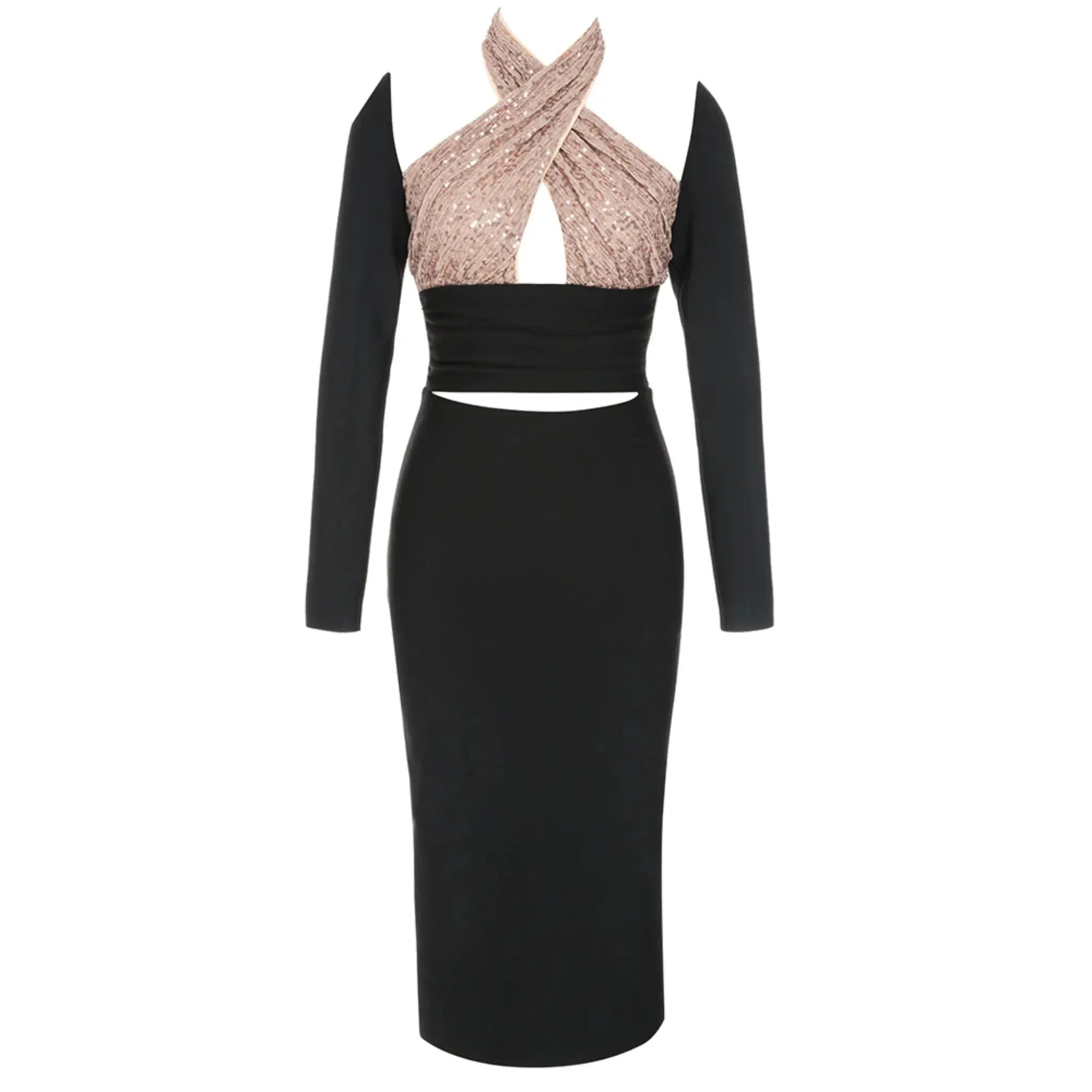 Sequin Crisscross Midi Dress