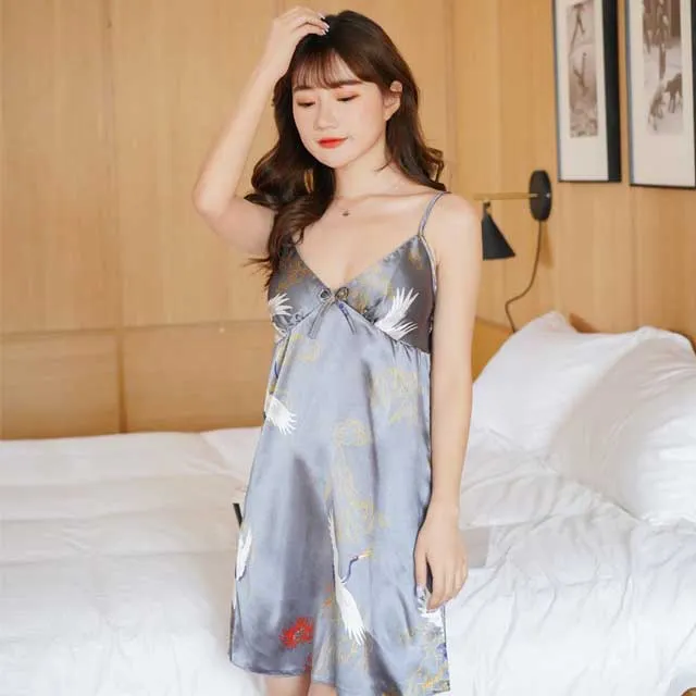 Silk Bridal Gown Print Crane Robe