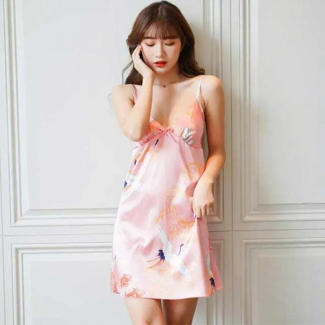 Silk Bridal Gown Print Crane Robe