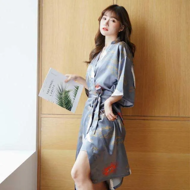 Silk Bridal Gown Print Crane Robe