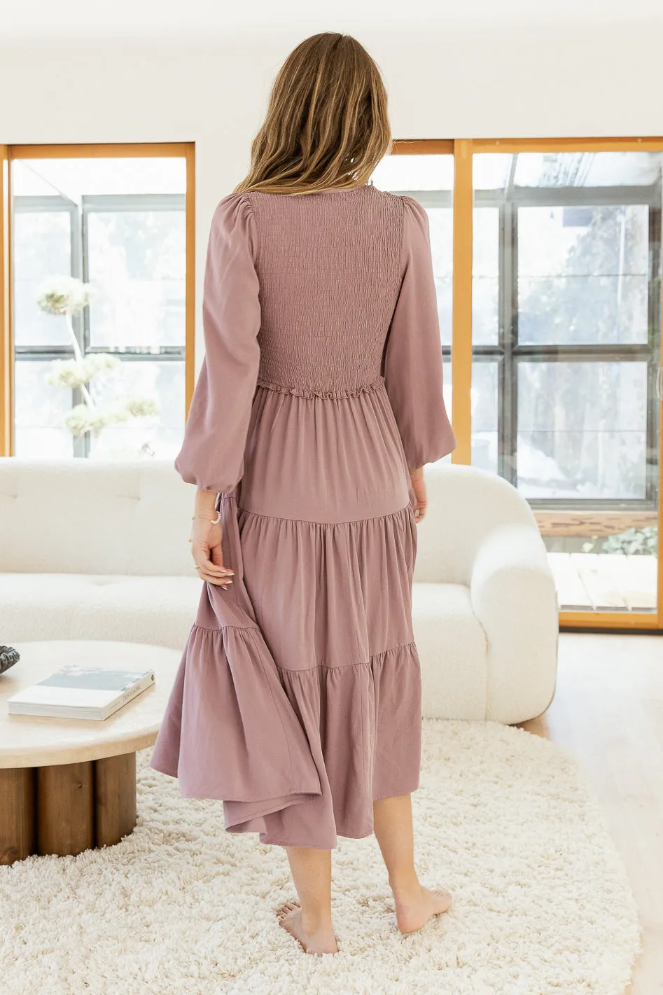 Smocked Tiered Midi Dress in Lavender - FINAL SALE