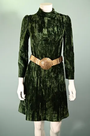 SOLD 60s Dark Green Crushed Velvet Dress