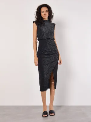 Sparkle Mock Neck Rouched Dress