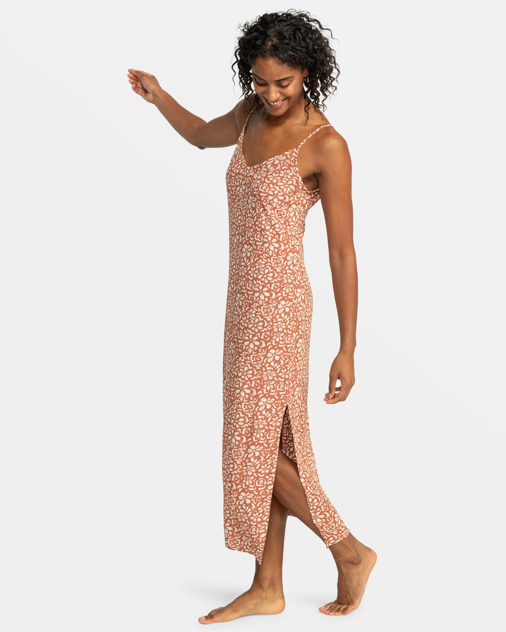 Stay Sunny Midi Dress - Russet Freefallin Floral Fresh