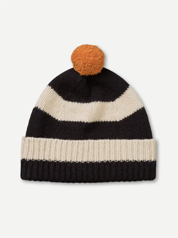 STRIPE POMPOM HAT POPPY & OATMEAL