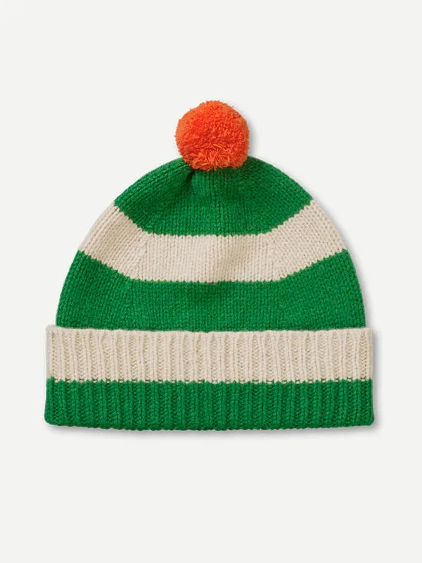 STRIPE POMPOM HAT POPPY & OATMEAL