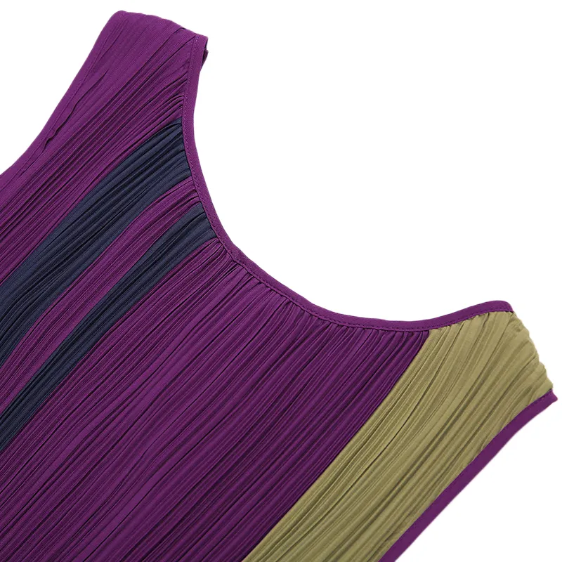 T869 Women color-block patchwork design pleated midi party dress