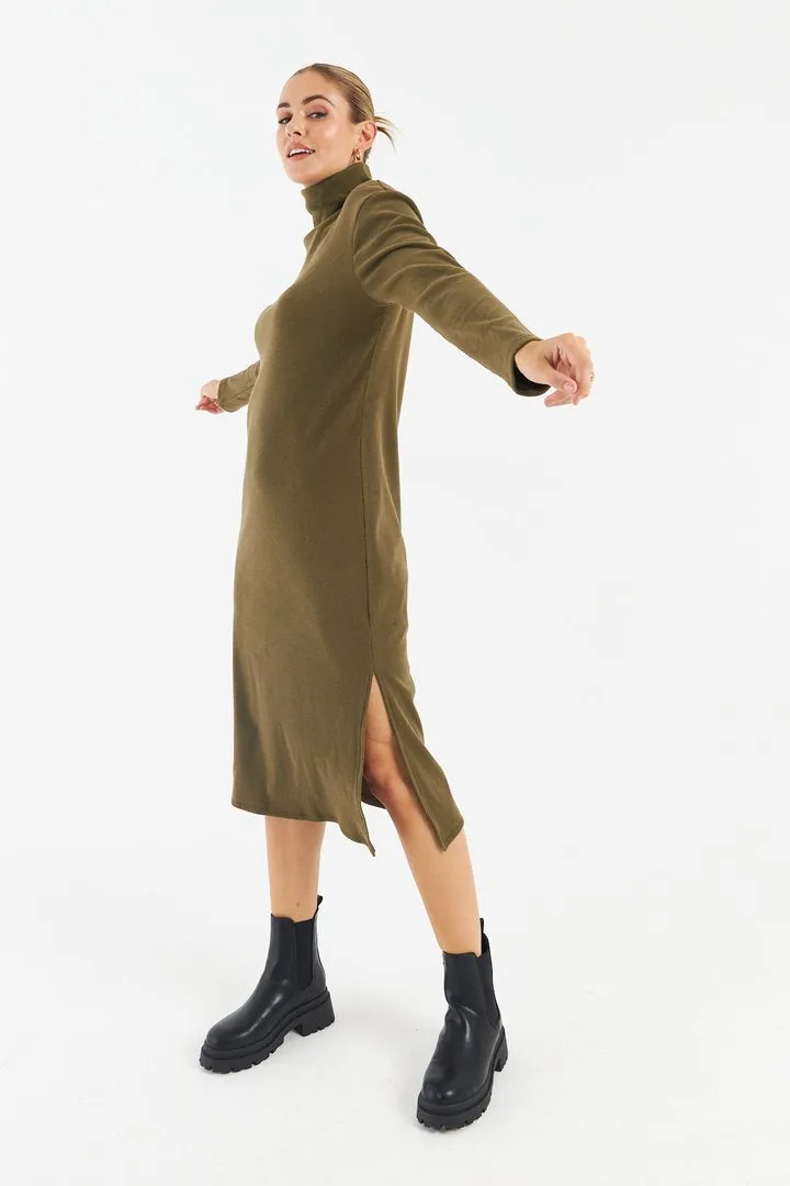 Tahir Ribbed Jumper Dress (Green)
