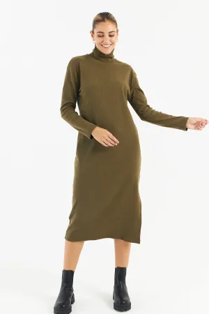 Tahir Ribbed Jumper Dress (Green)