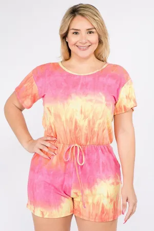 Tie Dye French Terry Short Sleeve Romper With Pockets