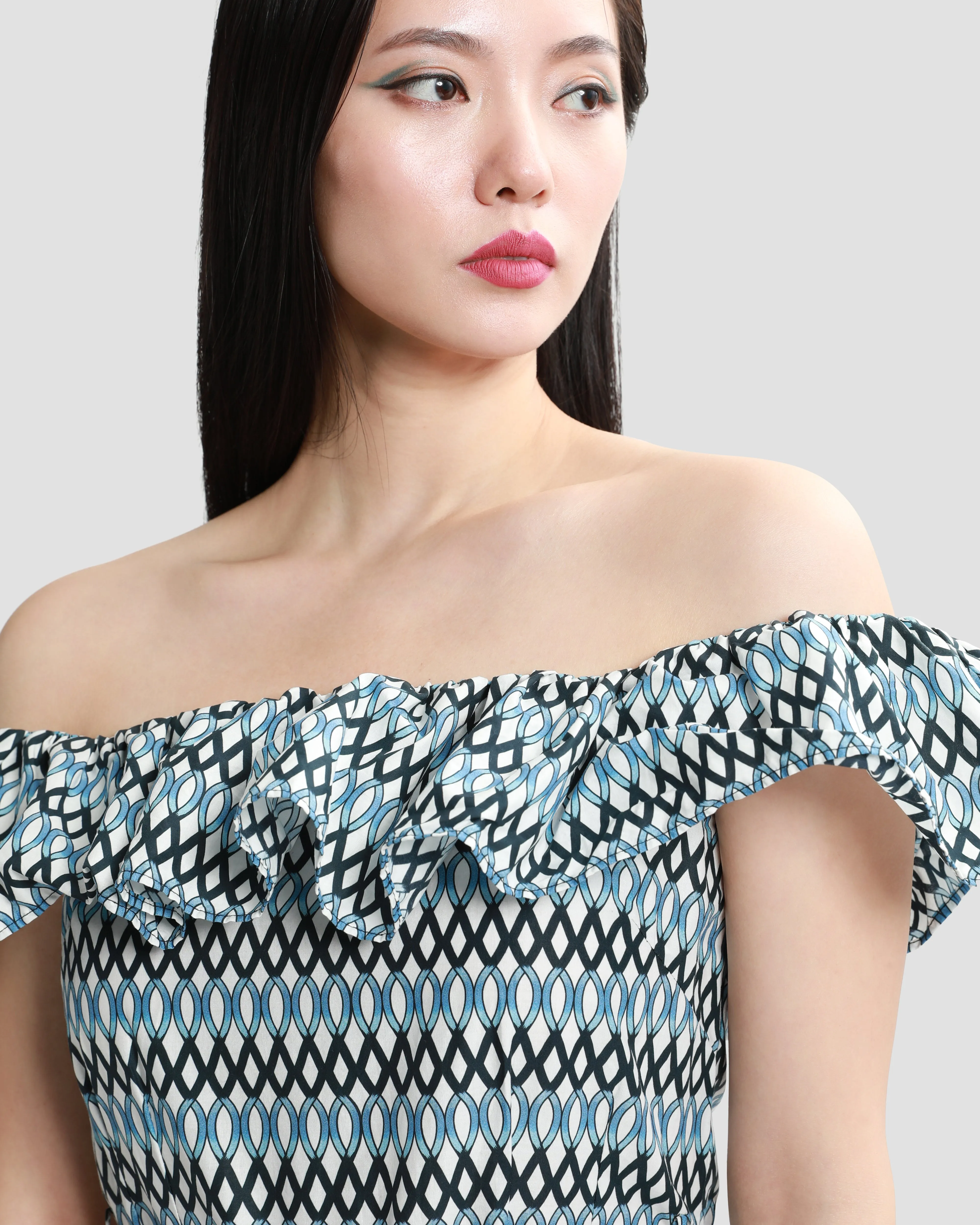 Tropical Print Ruffled Tiered Midi Dress