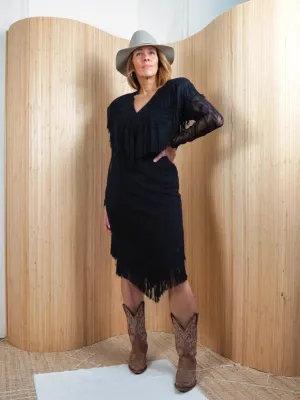 Vintage 80's Black Lace Fringe Dress