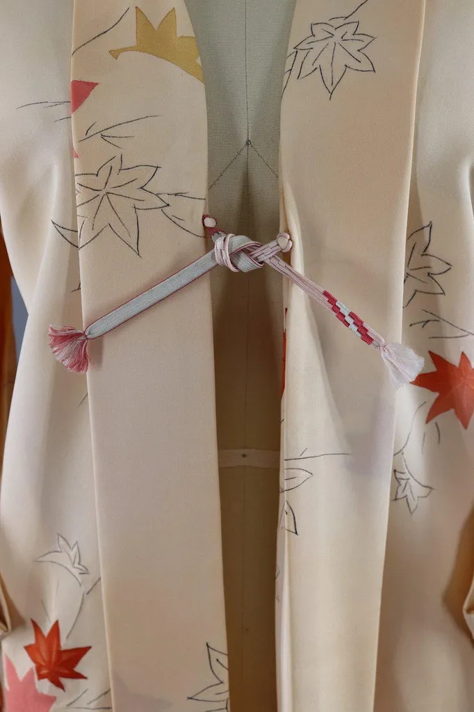 Vintage Silk Kimono Cardigan Jacket / Yellow Orange Maple Leaves