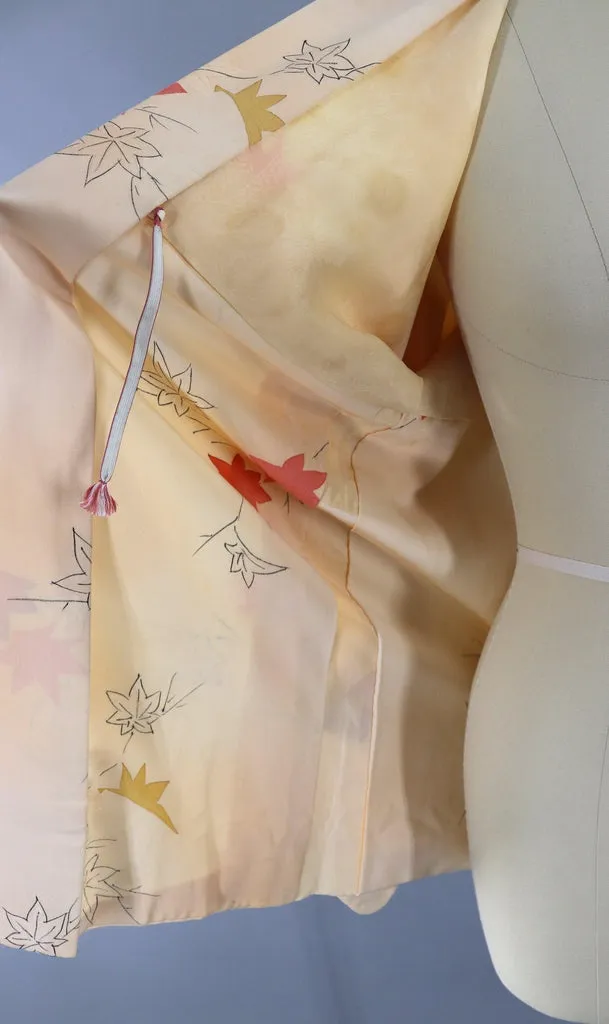 Vintage Silk Kimono Cardigan Jacket / Yellow Orange Maple Leaves