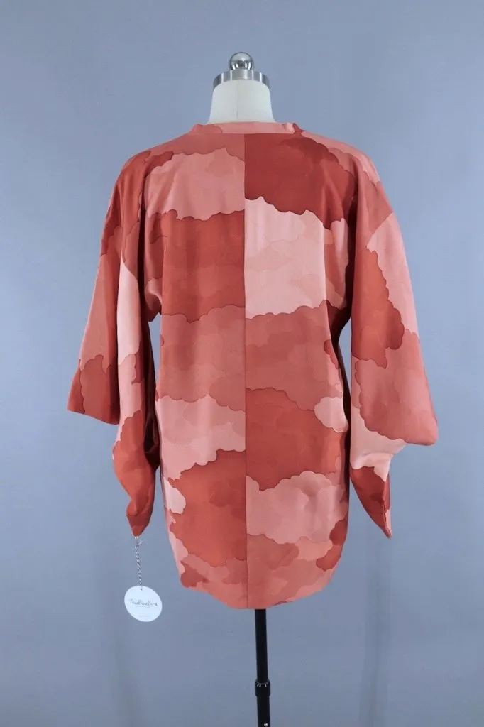 Vintage Terra Cotta Pink Clouds Silk Kimono Jacket