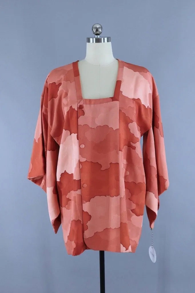 Vintage Terra Cotta Pink Clouds Silk Kimono Jacket
