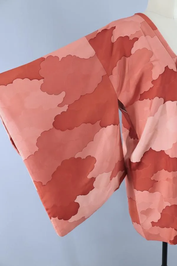 Vintage Terra Cotta Pink Clouds Silk Kimono Jacket
