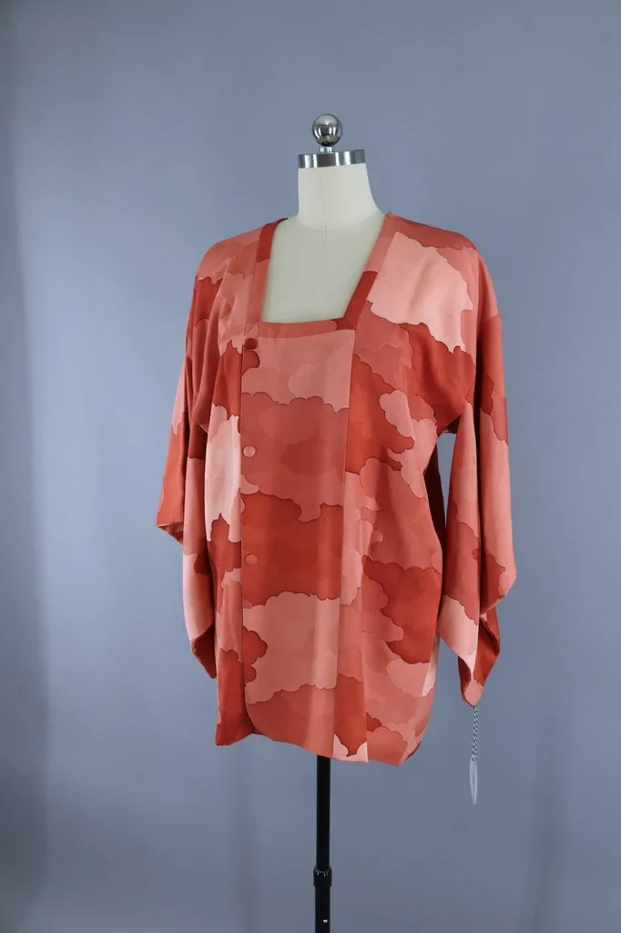 Vintage Terra Cotta Pink Clouds Silk Kimono Jacket