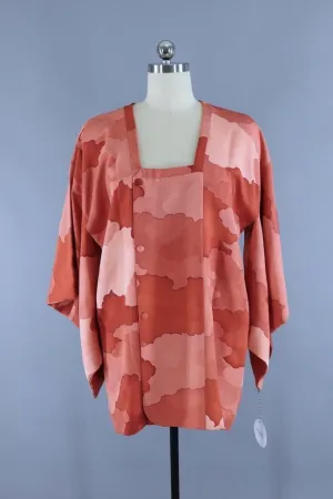 Vintage Terra Cotta Pink Clouds Silk Kimono Jacket
