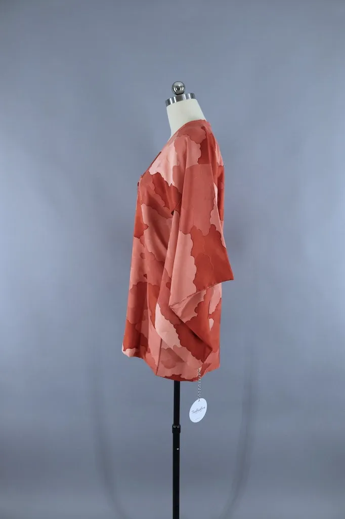 Vintage Terra Cotta Pink Clouds Silk Kimono Jacket