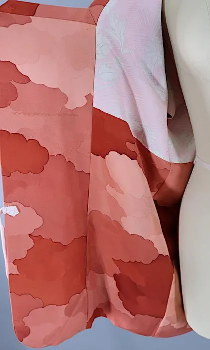 Vintage Terra Cotta Pink Clouds Silk Kimono Jacket