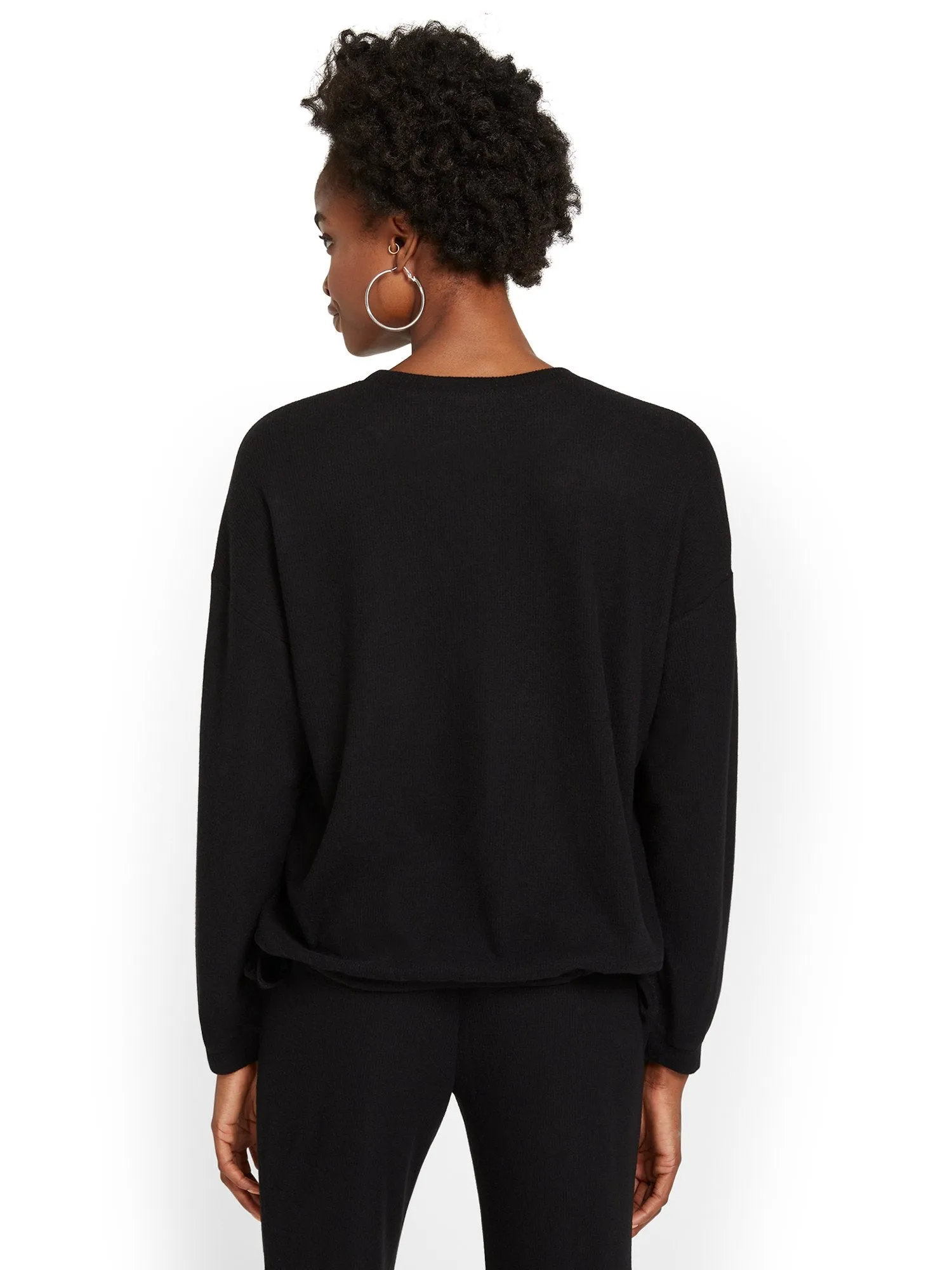 Volume-Sleeve Waffle Pullover