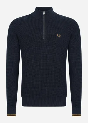 Waffle stitch half zip jumper - navy