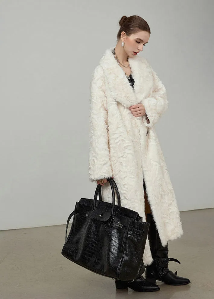 White Two Button Shawl Collar Faux Fur Coat