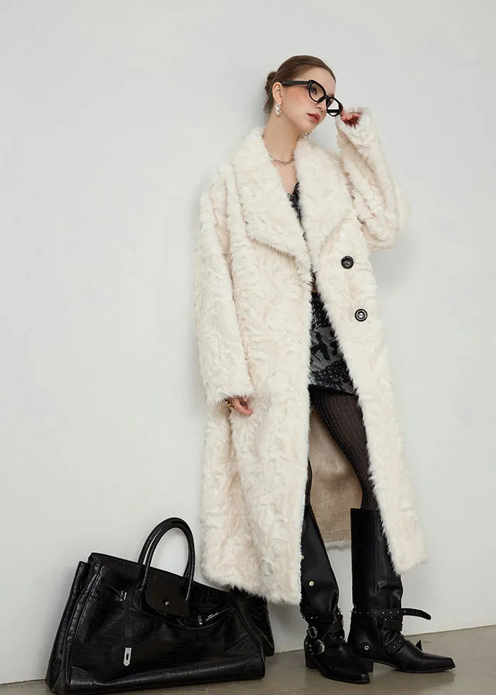 White Two Button Shawl Collar Faux Fur Coat