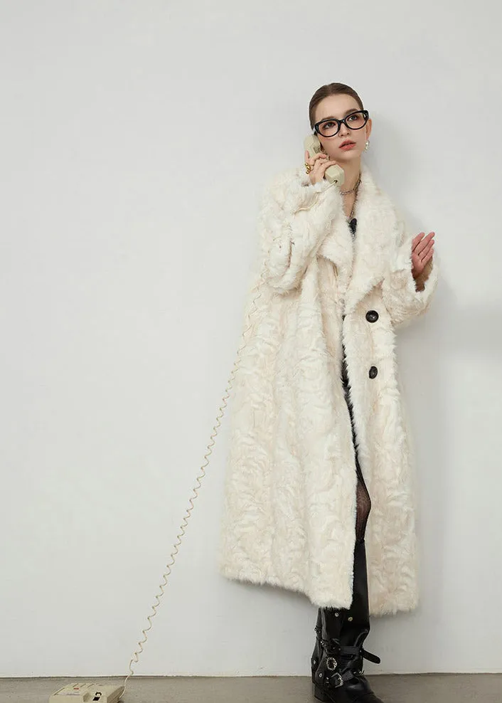 White Two Button Shawl Collar Faux Fur Coat