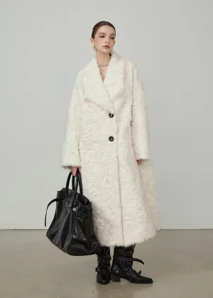 White Two Button Shawl Collar Faux Fur Coat