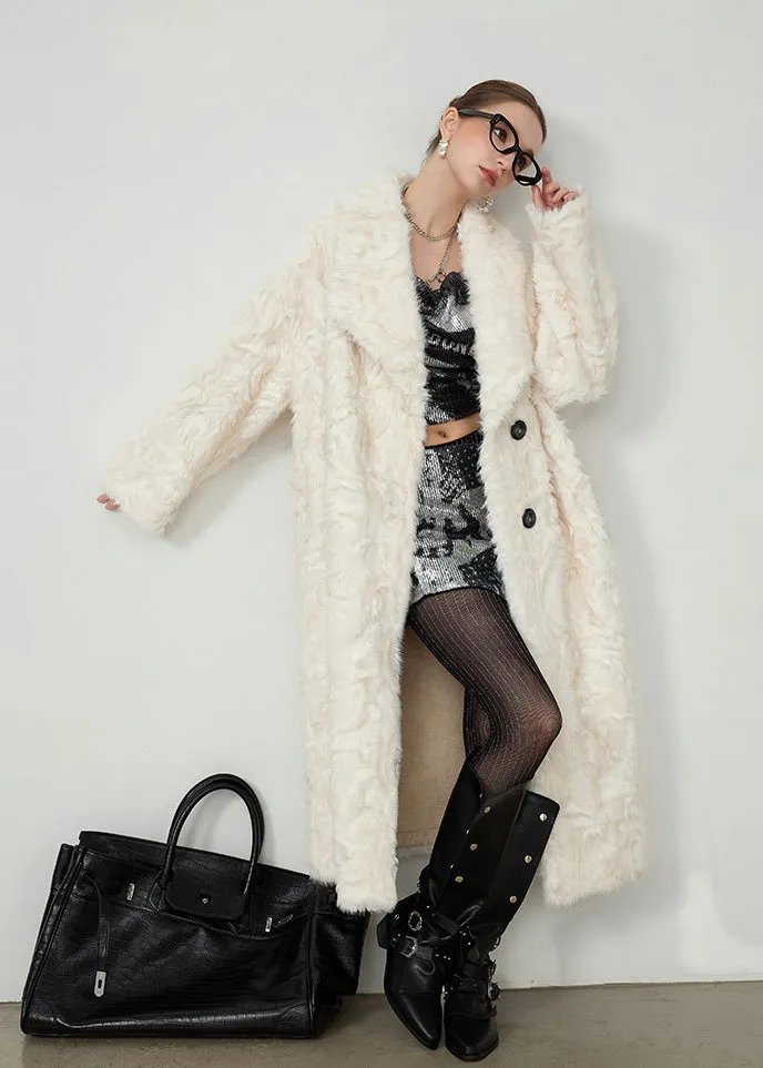 White Two Button Shawl Collar Faux Fur Coat