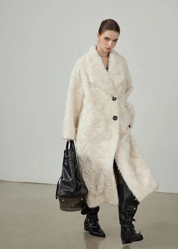 White Two Button Shawl Collar Faux Fur Coat