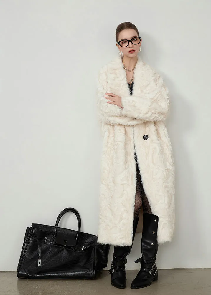 White Two Button Shawl Collar Faux Fur Coat