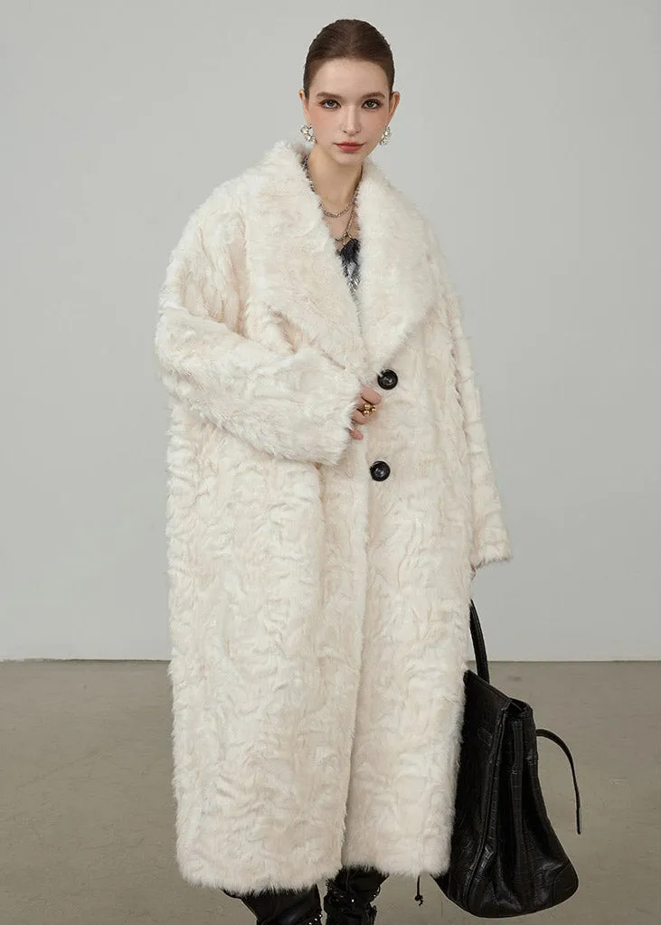 White Two Button Shawl Collar Faux Fur Coat
