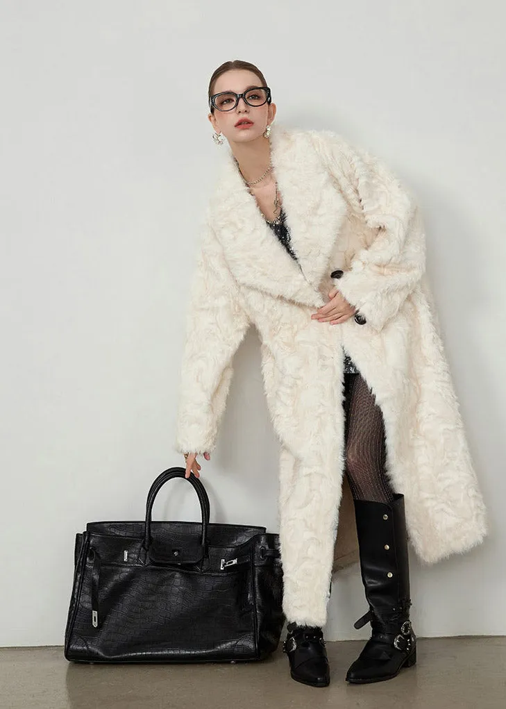 White Two Button Shawl Collar Faux Fur Coat
