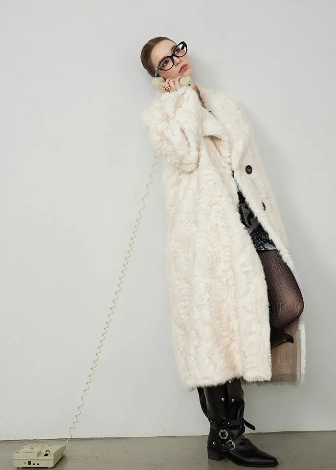 White Two Button Shawl Collar Faux Fur Coat