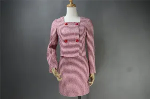 Women's Designer Inspired Custom Made Tweed Squire Neck Small Check Blazer   Skirt Suit