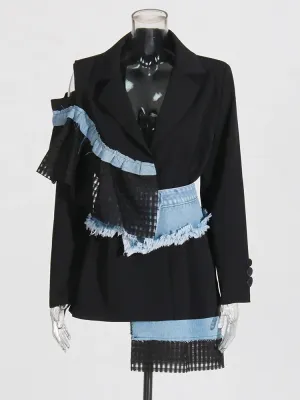 Women's Luxe Asymmetric Black Blazer with Denim