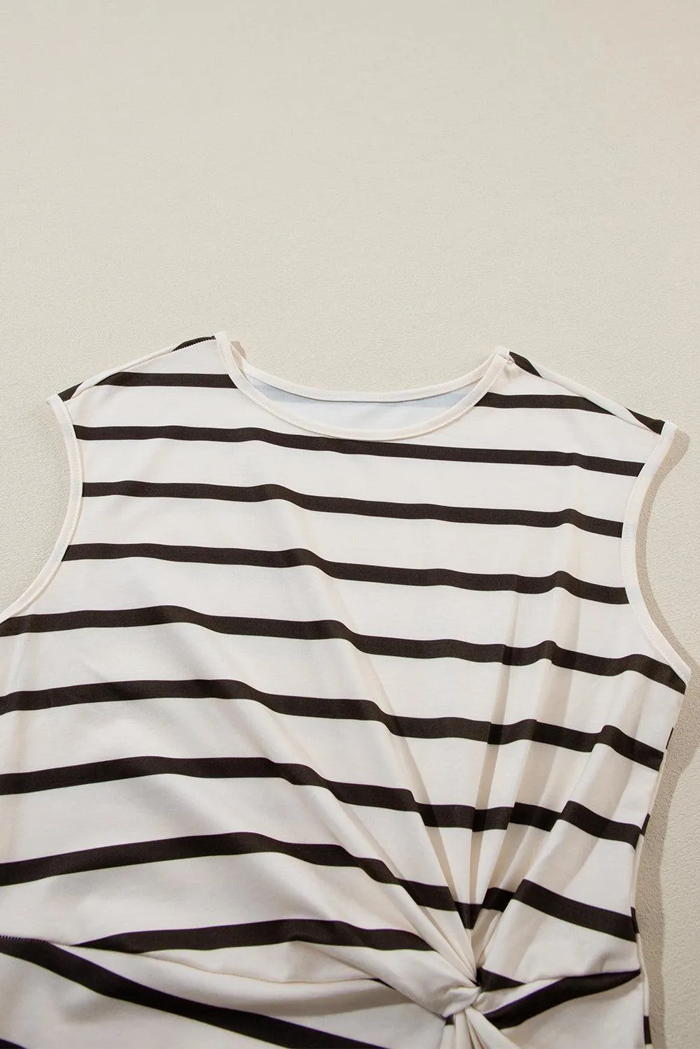 Women's Striped Twist Front Split Hem Cap Sleeve Summer Midi Dress