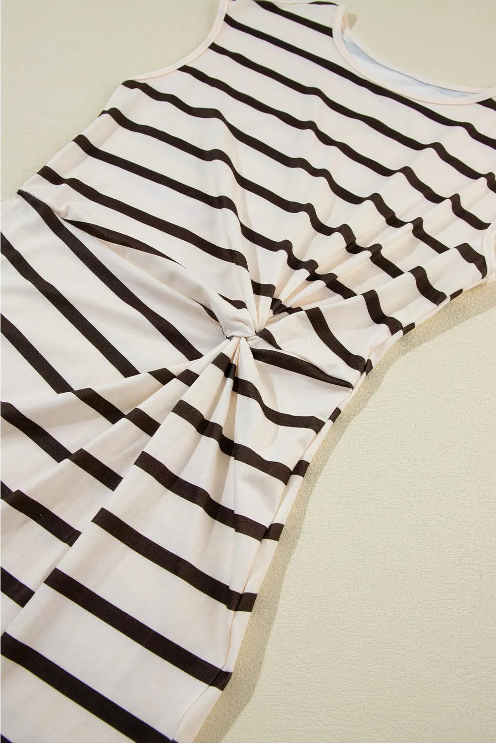 Women's Striped Twist Front Split Hem Cap Sleeve Summer Midi Dress