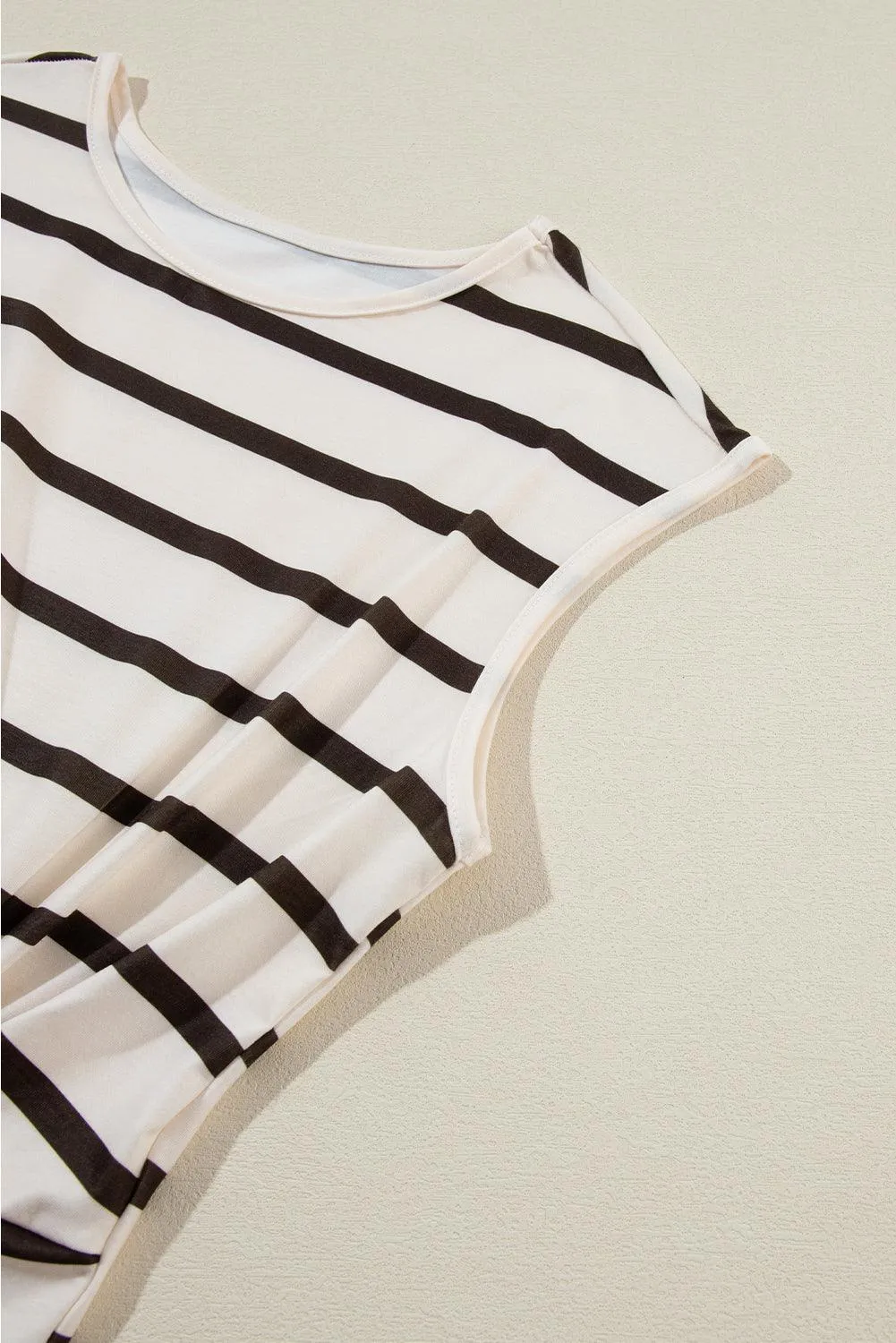 Women's Striped Twist Front Split Hem Cap Sleeve Summer Midi Dress